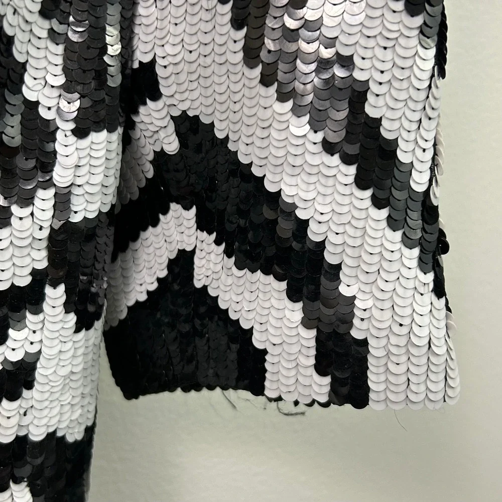 Vintage French Collizioni Zebra Silk  Sequin Double Breasted Blazer Womens Large